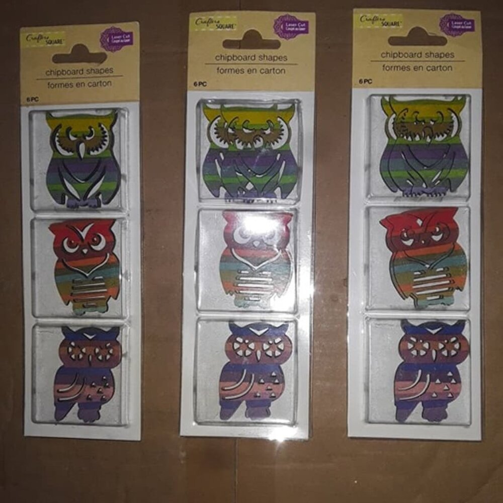 COLORFUL OWL BIRDS CRAFT LASER CUT ICONS CLIPBOARD SHAPES 6PC, 18 CT NATURE WILD